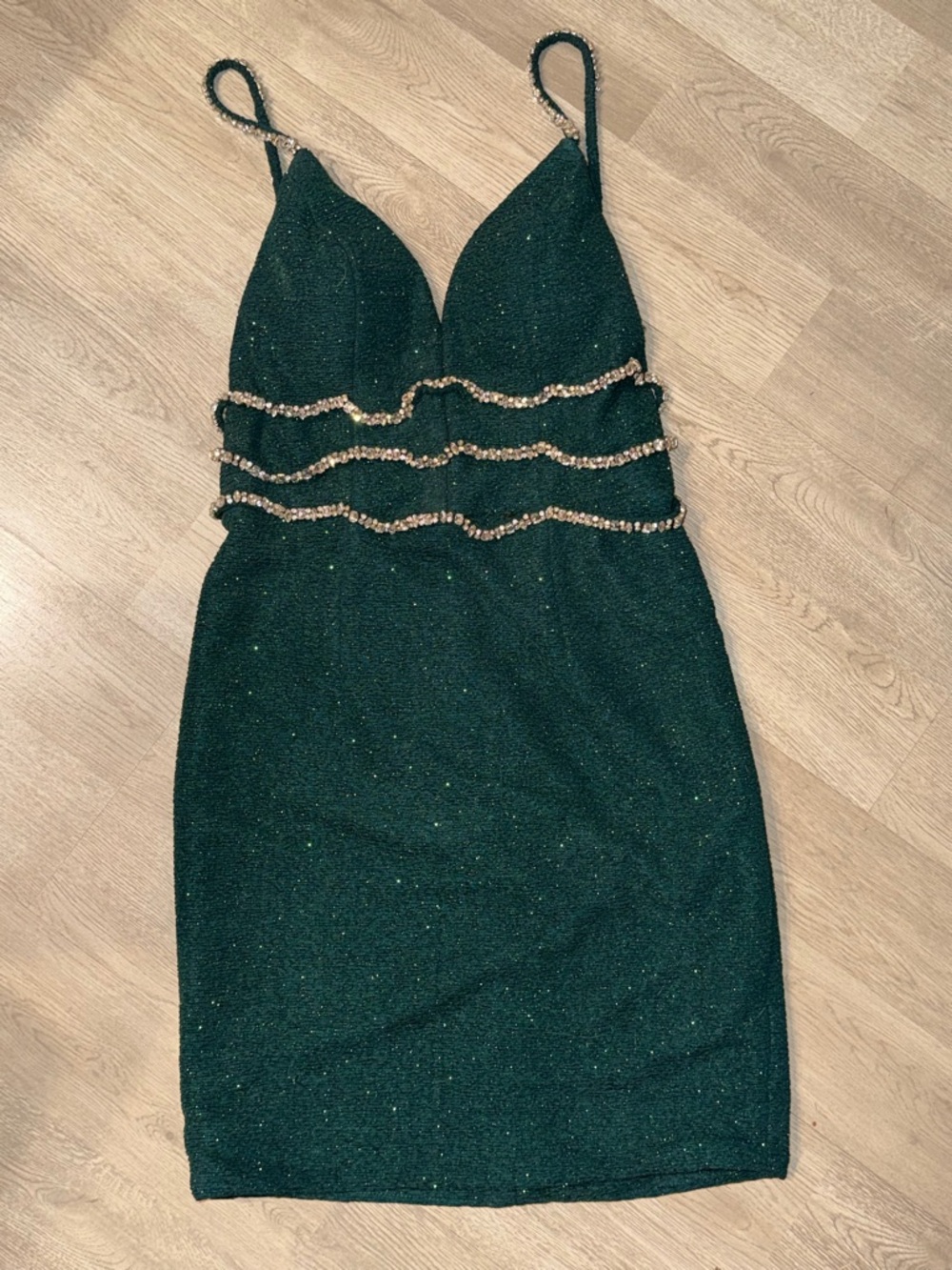 Jovani Emerald Green Beaded Mini Dress